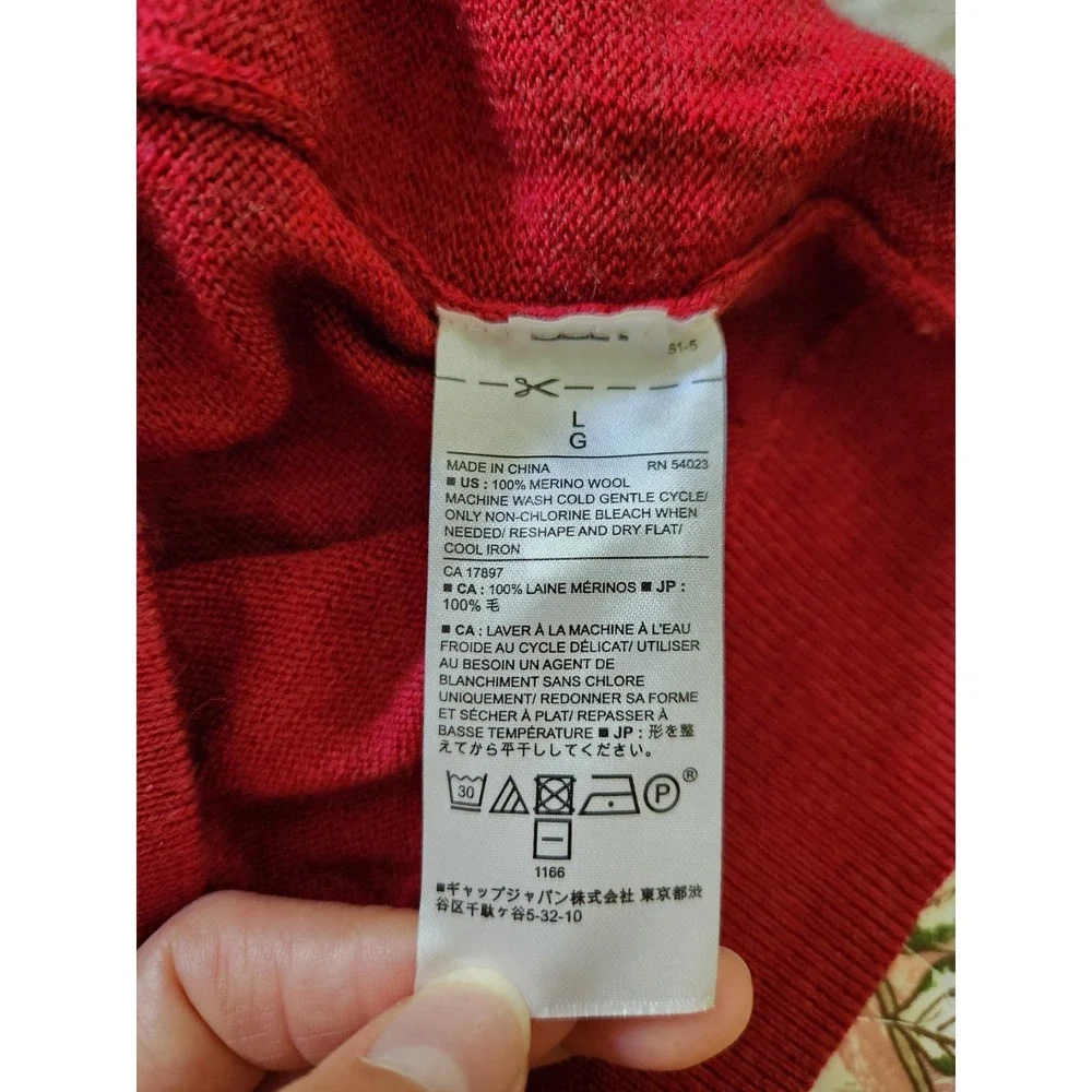 Banana Republic 100%‎ Merino Wool Red Sweater Men's V Neck Preppy Office Size L